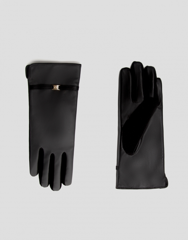 Black and gray leather gloves