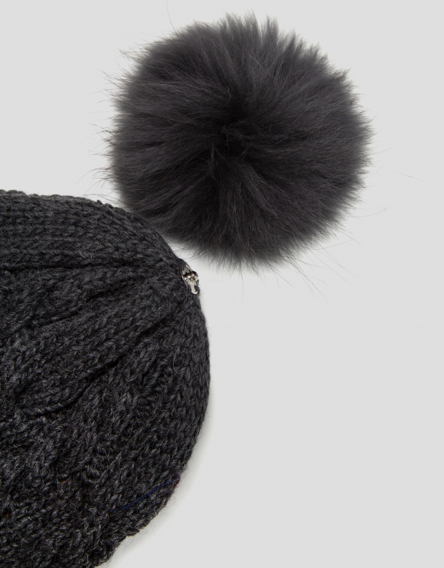 Dark gray wool and alpaca cable-stitched cap