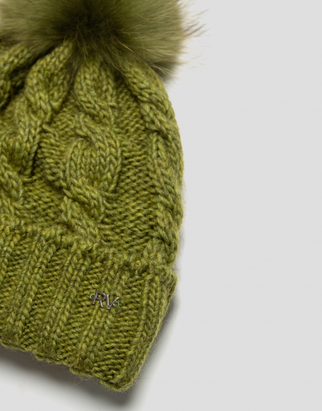 Green wool and alpaca cap with braiding