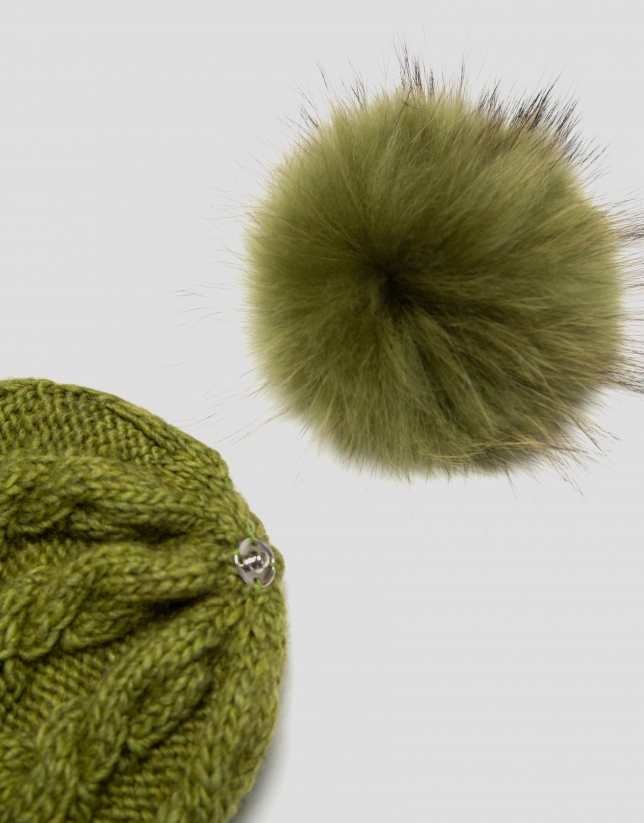 Green wool and alpaca cap with braiding