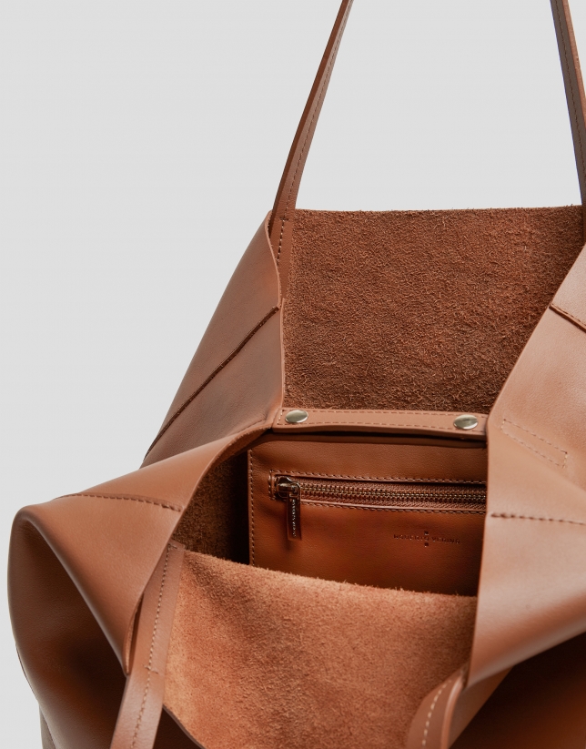 Camel leather Megan Midi shopping bag