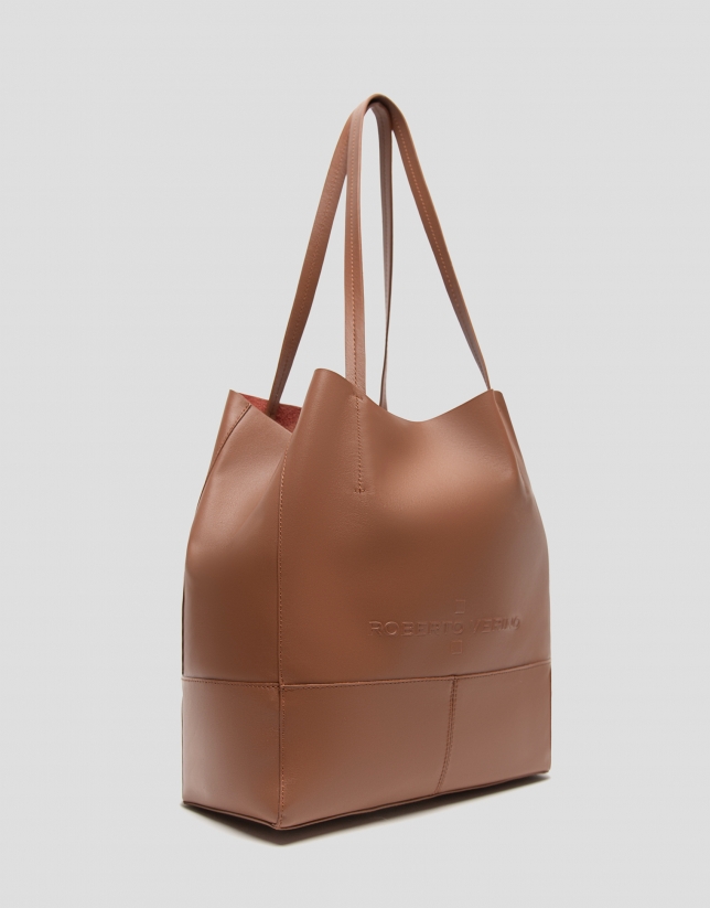 Camel leather Megan Midi shopping bag