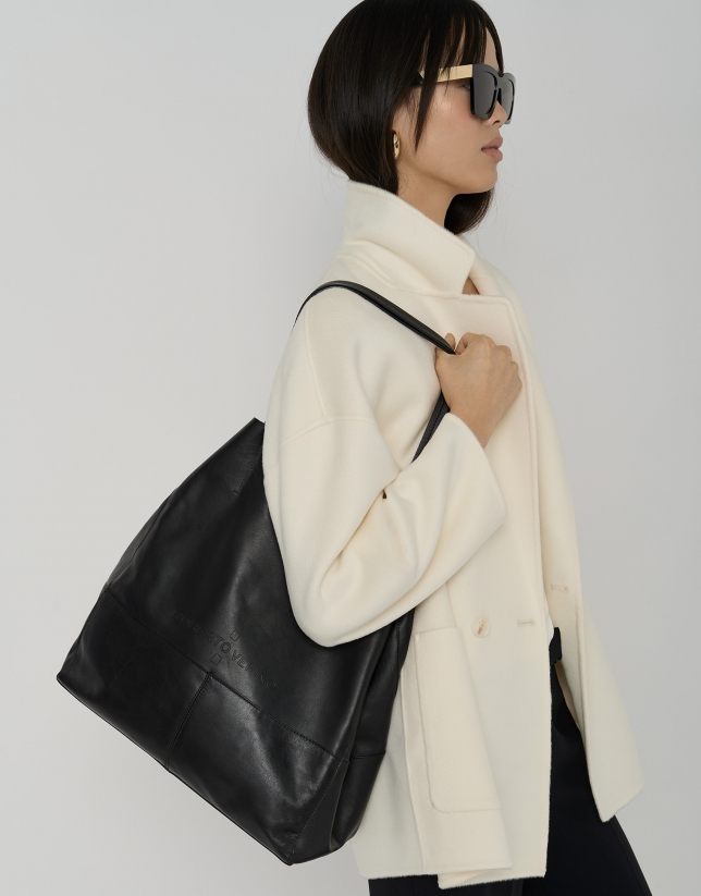 Black leather Megan Midi shopping bag