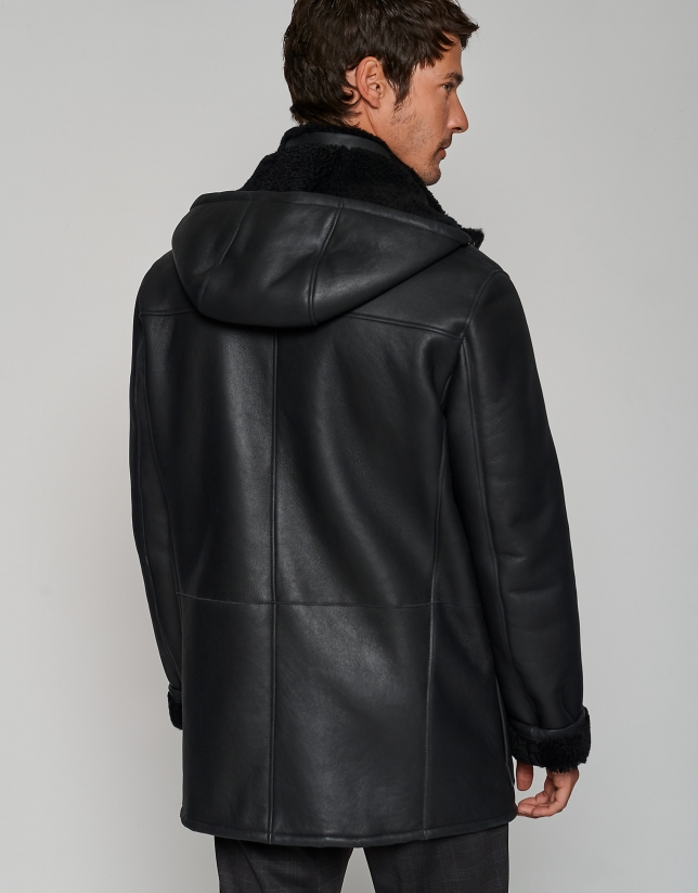 Long black double-faced leather jacket