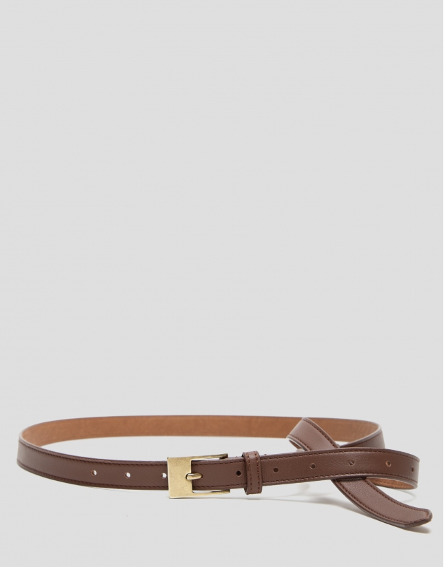 Belt to tie with brown leather buckle