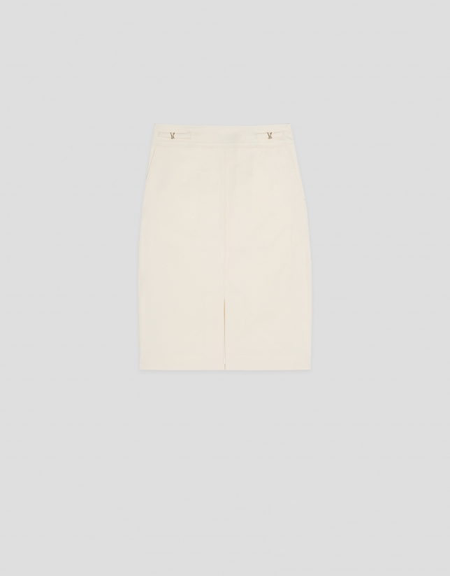 Beige knee-length skirt with decorative belt loops
