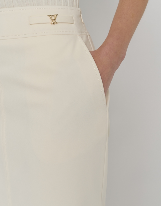 Beige knee-length skirt with decorative belt loops