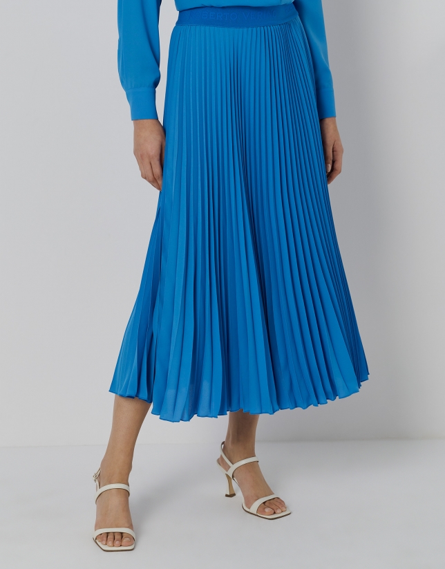 Blue pleated midi skirt