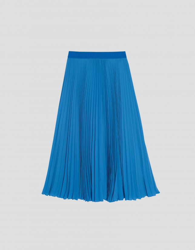 Blue pleated midi skirt
