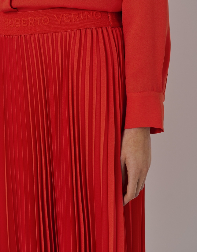 Falda midi plisada rojo