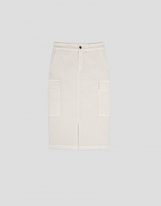 Falda midi sarga de algodón crudo con bolsillos laterales