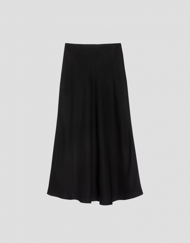 Black twill flare midi skirt