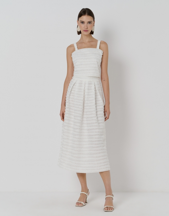 White midi fil coupé skirt with pleats