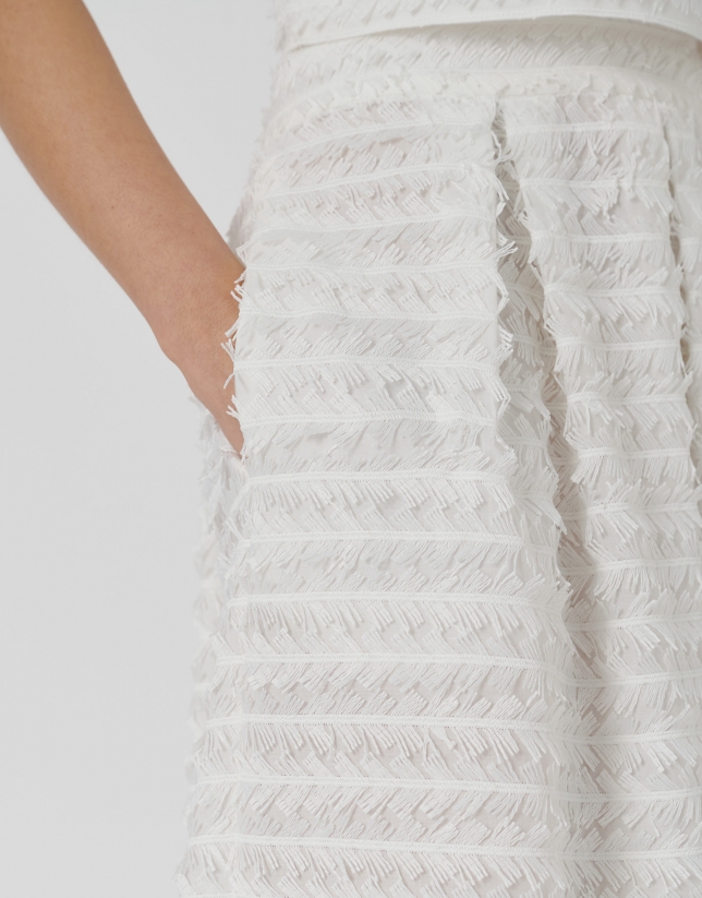 White midi fil coupé skirt with pleats