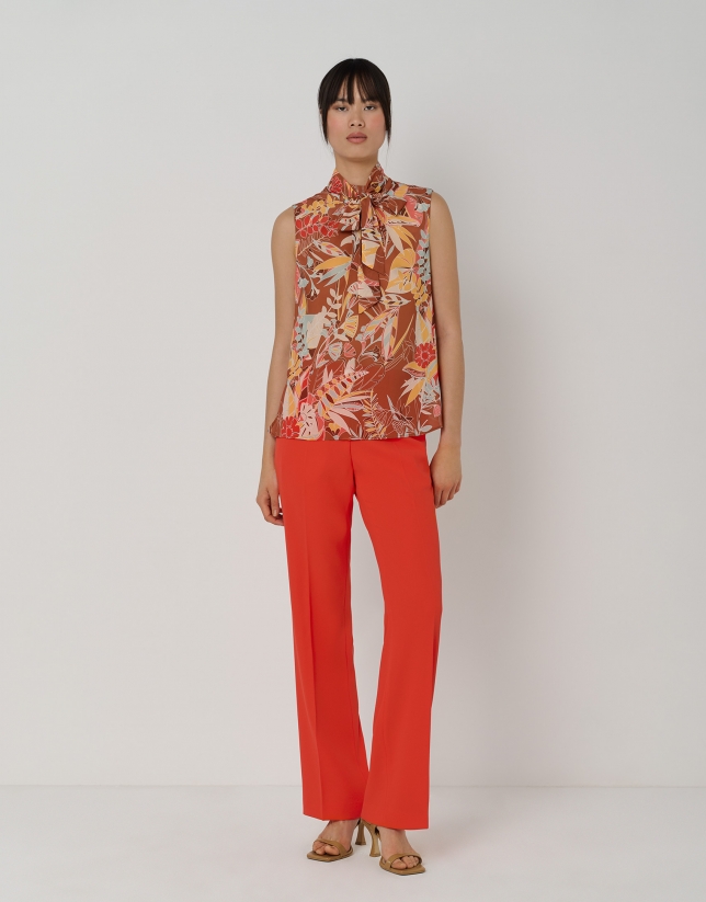 Red straight crepe pants