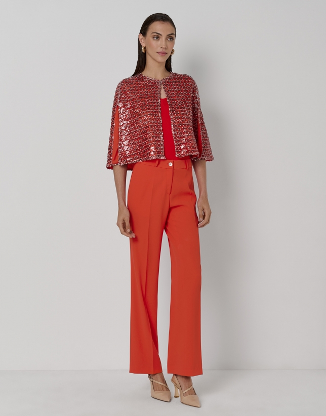 Red straight crepe pants