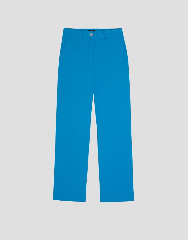 Blue straight crepe pants