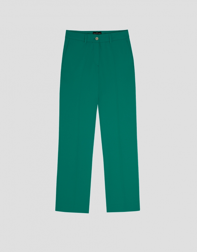 Green straight crepe pants
