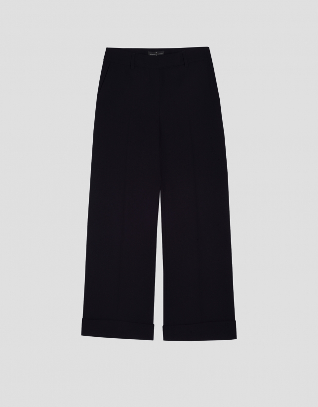 Black straight crepe tailored pants