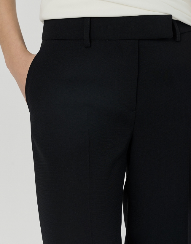 Black straight crepe tailored pants