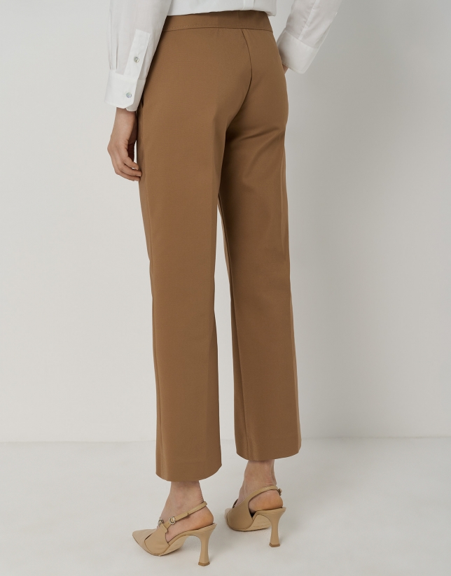 Brown straight pants with decorative belt loops