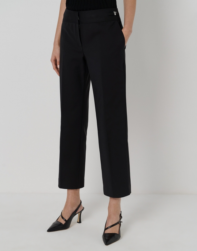 Black straight pants with decorative belt loops