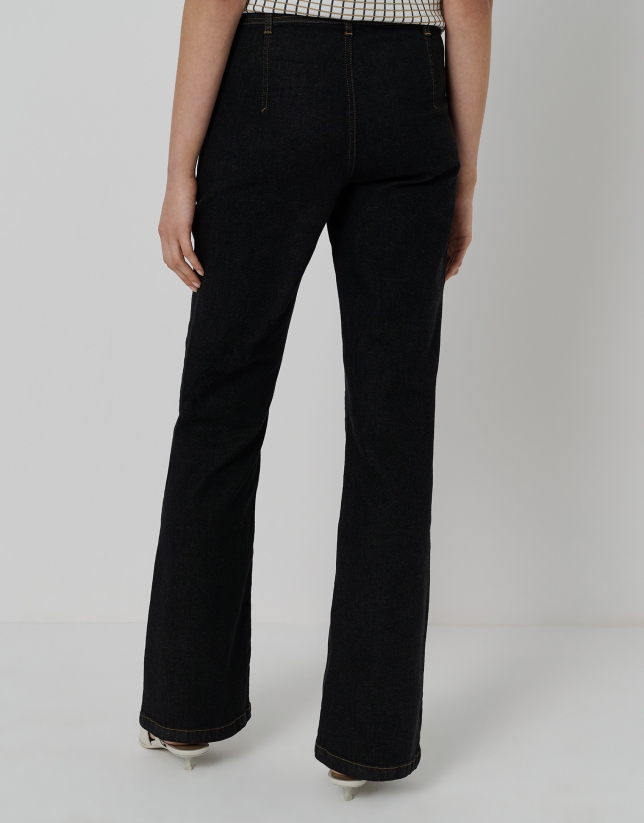 Black cotton twill pants with patch pockets