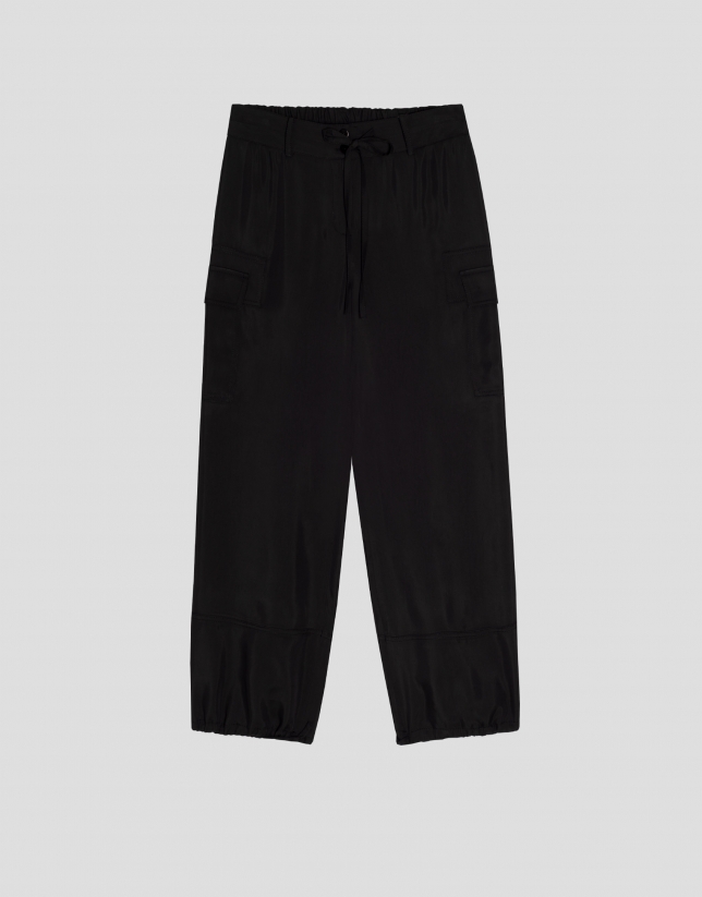 Black twill cargo pants
