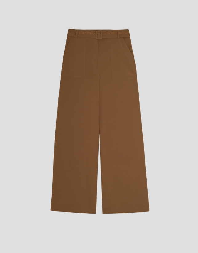 Pantalón ancho fluido twill marrón