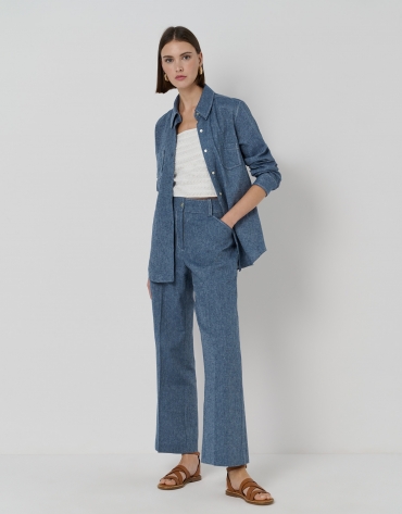 Denim-colored cotton and linen  straight pants