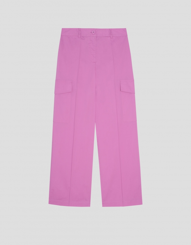 Pantalón palazzo en voile de algodón rosa