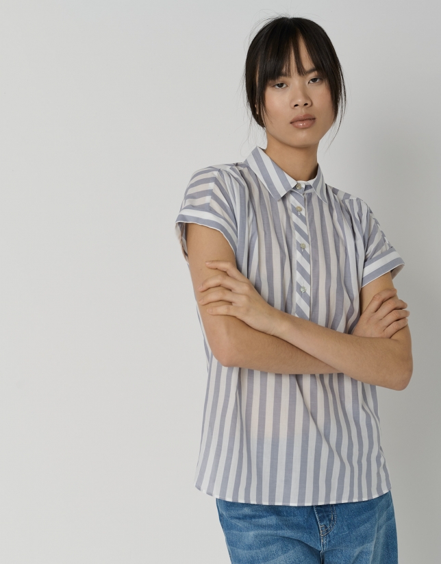 Light blue and white striped cotton blouse