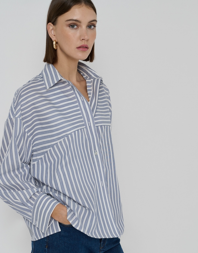 White and blue striped oversize blouse