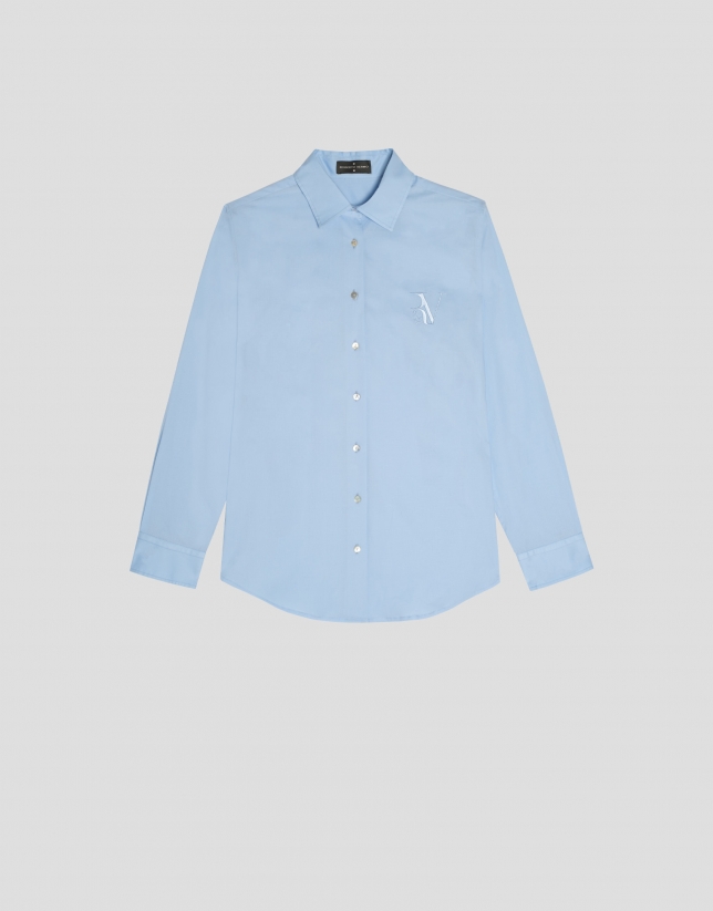 Blue men's shirt with logo on chest