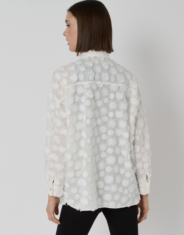 White oversize fil coupé blouse with circle design