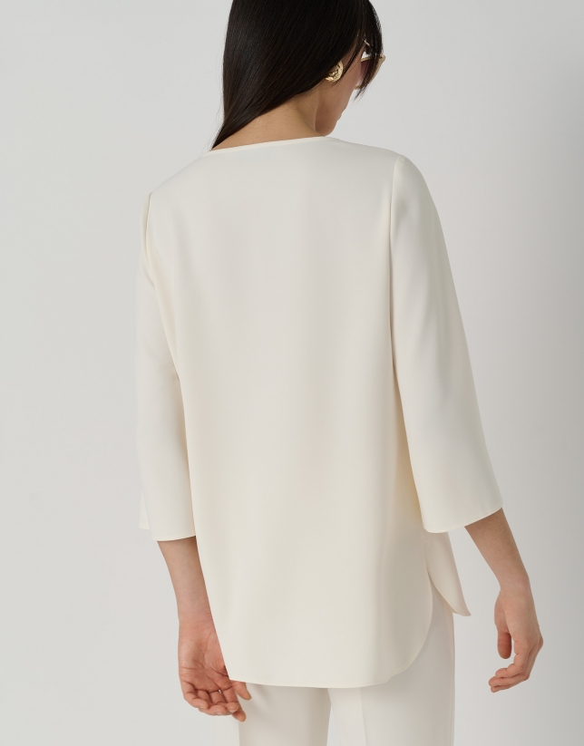 Beige crepe oversize blouse with side slits