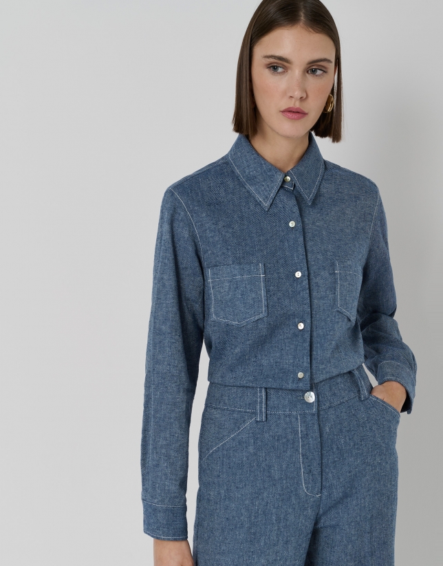 Camisa lino/algodón azul vaquero