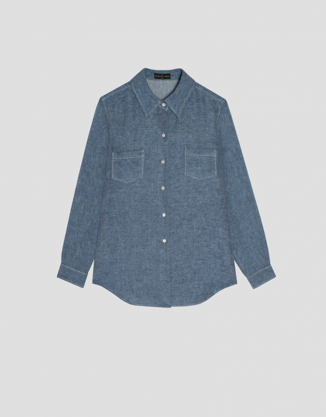 Blue denim cotton and linen shirt