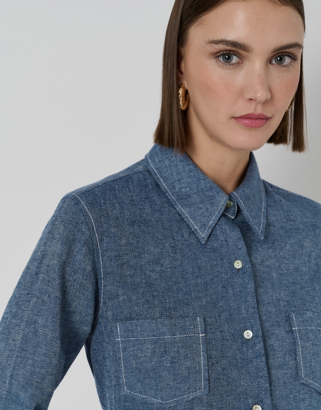 Blue denim cotton and linen shirt