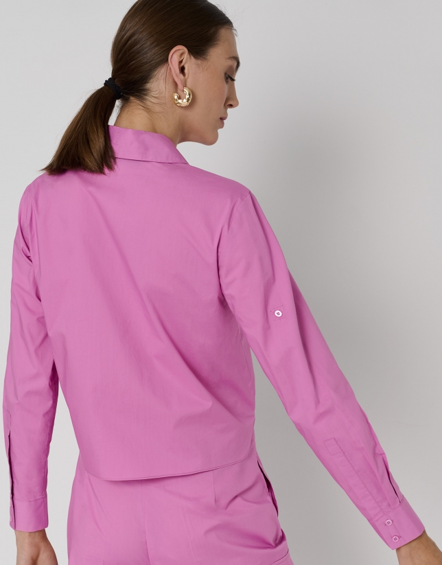 Pink cotton voile blouse with tie