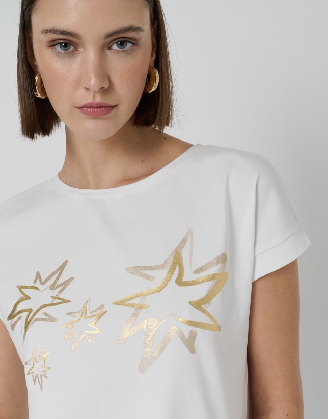 Camiseta sin mangas oversize blanca print estrellas doradas
