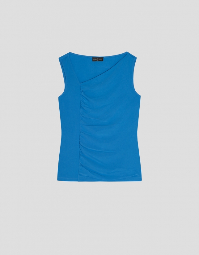 Camiseta cuerpo fruncido en punto azul
