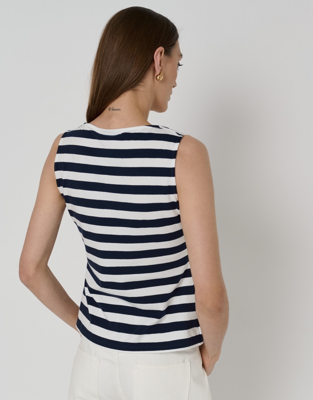 Blue and white striped cotton top with slanted armholes