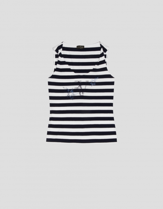 Blue and white striped cotton top with slanted armholes
