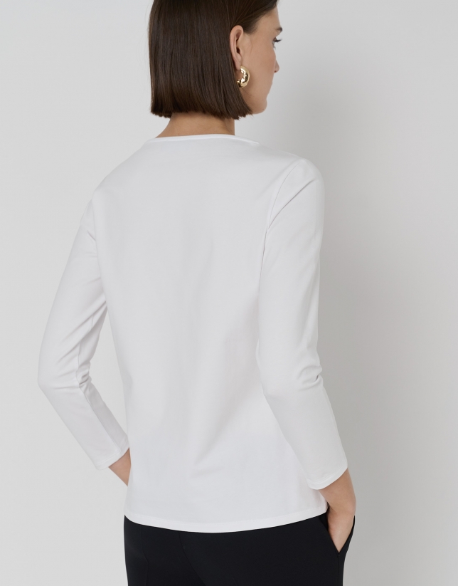 Camiseta manga larga algodón blanco con logo bordado