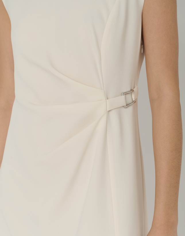 White crepe dress with puckered waist