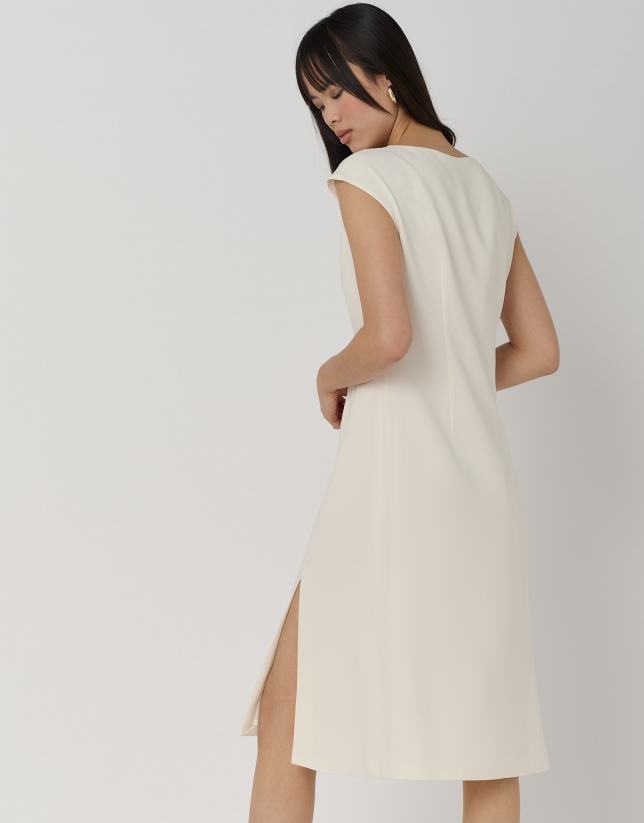 White crepe dress with puckered waist