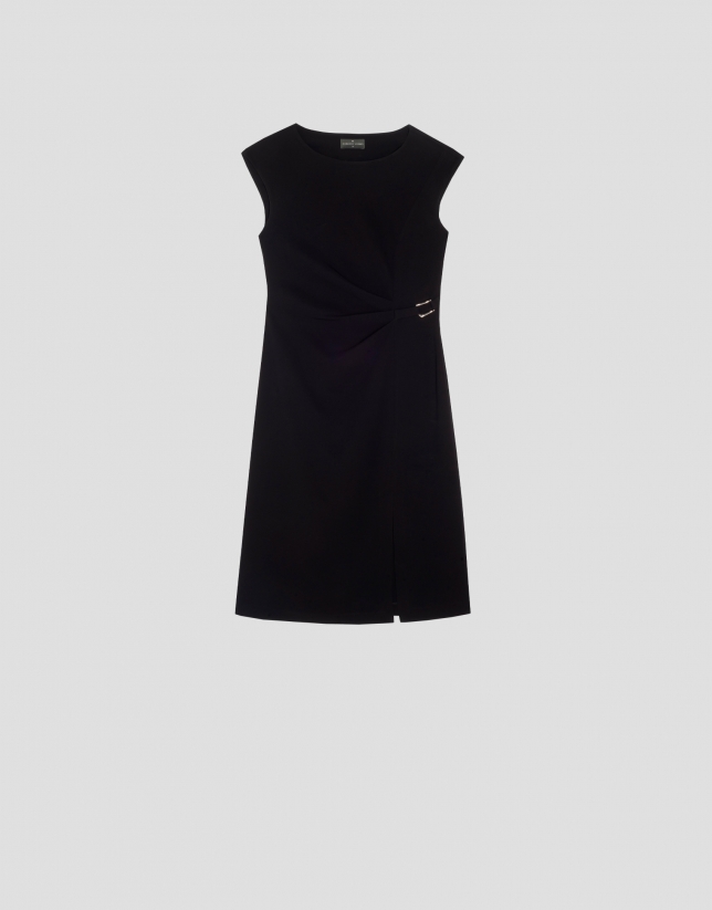 Black crepe dress with puckered waist