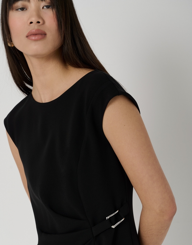 Black crepe dress with puckered waist