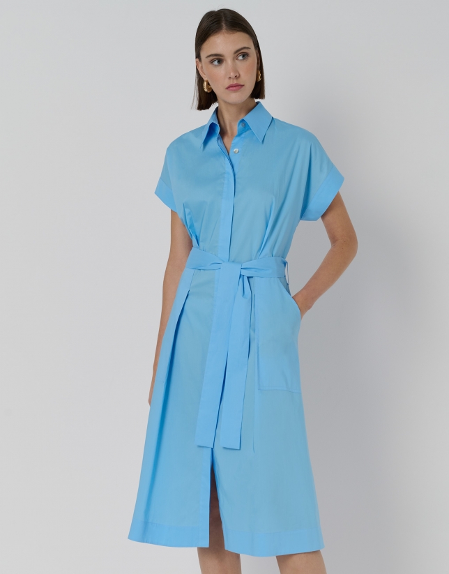 Blue midi shirtwaist dress